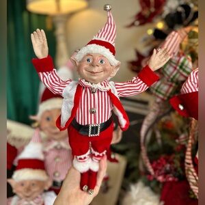 Festive Small Red and White Stripe Posable Elf Doll